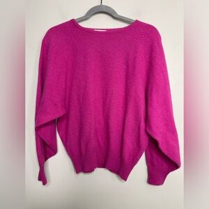 Rafaella VTG Hot Pink Cropped Slouchy Lambwool Rabbit Hair Pullover Sz L Dolman